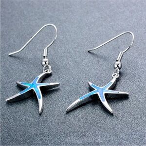 Elegant Jewelry Silver Blue Starfish Simulated Opal Pendant Stud Earrings